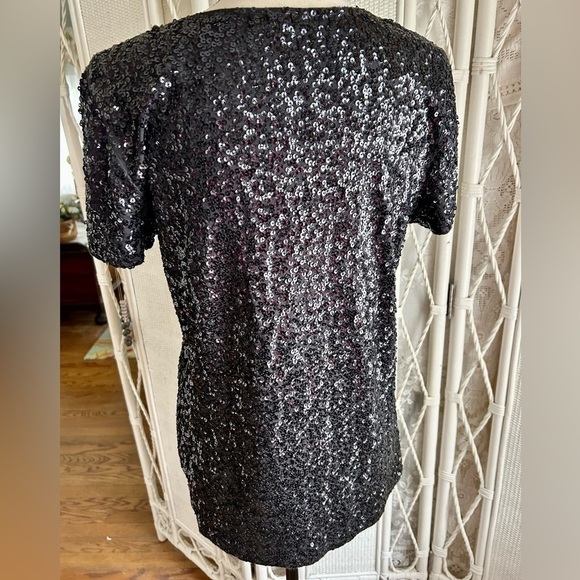 J.Crew Factory Top Black Sequin Short Sleeve Tee Sparkle Glitter size Large - Picture 7 of 16